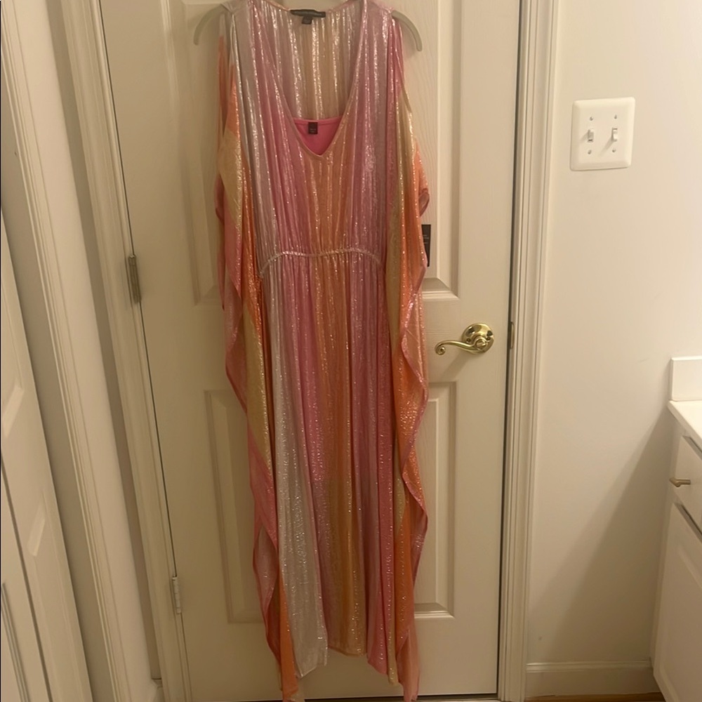Boston Proper Pink and Cream Shimmer Dress